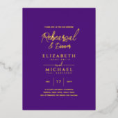 Paarse Gouden Folie Huwelijksrepetitie en Diner Folie Uitnodiging (Voorkant)