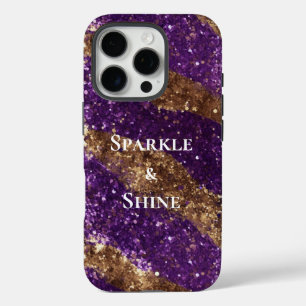 Paarse gouden fonkeling glitter iPhone 16 pro hoesje