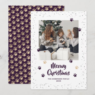 Paarse Gouden Foto Meowy Kerstkaart