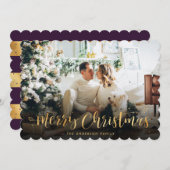 Paarse gouden foto vrolijke kerst Kaart (Voorkant / Achterkant)