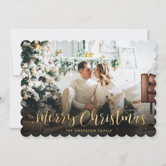 Paarse gouden foto vrolijke kerst Kaart (Voorkant)