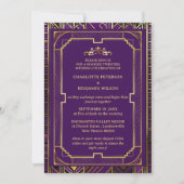 Paarse & Gouden Gatsby Art Deco 1920s Bruiloft Kaart (Voorkant)