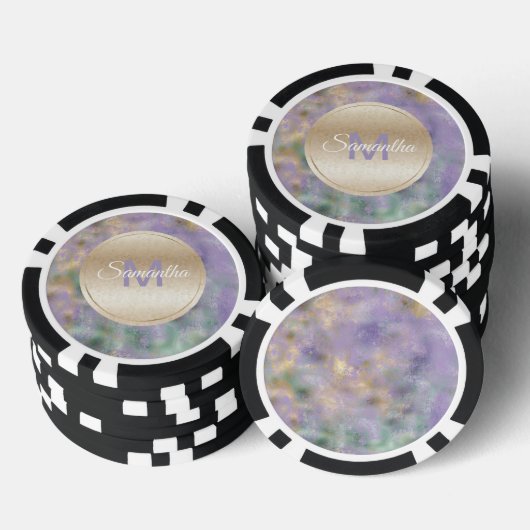Paarse gouden glam Blauwgroen Abstract monogram Poker Chips (Opstapeling)