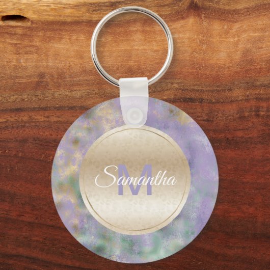 Paarse gouden glam Blauwgroen Abstract monogram Sleutelhanger (Voorkant)