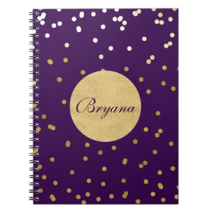 Paarse & Gouden Glanzende Confetti Stippen Moderne Notitieboek