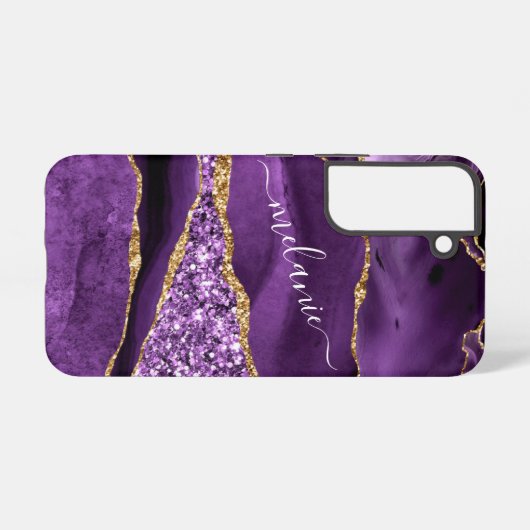 Paarse Gouden Glitter Aangepaste Jouw naam Geperso Samsung Galaxy Hoesje (Achterkant horizontaal)