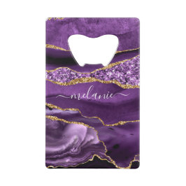 Paarse gouden glitter aangepaste naam flesopener kredietkaart flessenopener