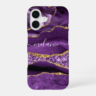 Paarse Gouden Glitter Aangepaste Naam iPhone Case 16 Hoesje
