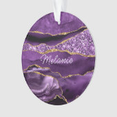 Paarse gouden glitter aangepaste naam kerst orname ornament (voorkant)