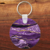 Paarse Gouden Glitter Aangepaste Naam Sleutelhange Sleutelhanger (Voorkant)