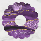 Paarse gouden glitter aangepaste naam wijnglas Lab Wijnglaslabel (Voorkant)
