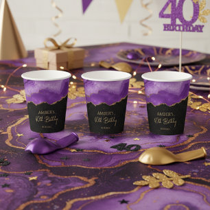 Paarse Gouden Glitter Abstract Waterverf Marmer Papieren Bekers