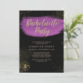 Paarse gouden glitter Bachelorette Party Uitnodigi Kaart (Staand voorkant)