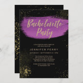 Paarse gouden glitter Bachelorette Party Uitnodigi Kaart (Voorkant / Achterkant)