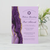 Paarse Gouden Glitter Bat Mitswa Party Kaart (Staand voorkant)