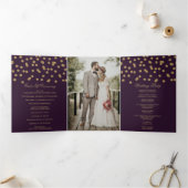 Paarse gouden glitter Confetti foto bruiloft Drieluik Programma (Binnen)