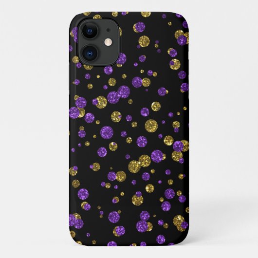 Paarse Gouden Glitter Confetti op Zwarte Telefoong Case-Mate iPhone Case (Achterkant)