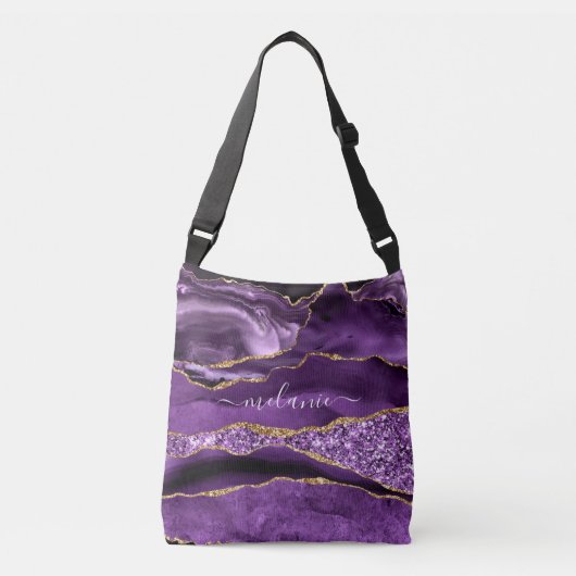 Paarse Gouden Glitter Crossbody Bag met Custom Nam Crossbody Tas (Voorkant)