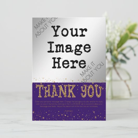 Paarse & Gouden Glitter DANK U--handwrite op de ac Bedankkaart (Staand voorkant)