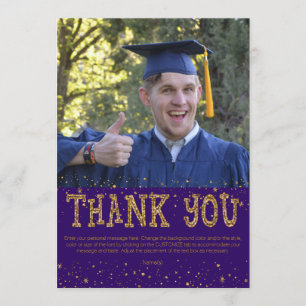 Paarse & Gouden Glitter DANK U--handwrite op de ac Bedankkaart
