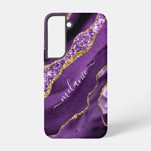 Paarse Gouden Glitter Gift Jouw naam gepersonalise Samsung Galaxy Hoesje (Achterkant)