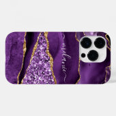 Paarse Gouden Glitter iPhone Case Gift Custom Naam (Achterkant (horizontaal))
