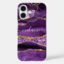 Paarse Gouden Glitter iPhone Case met Aangepaste N