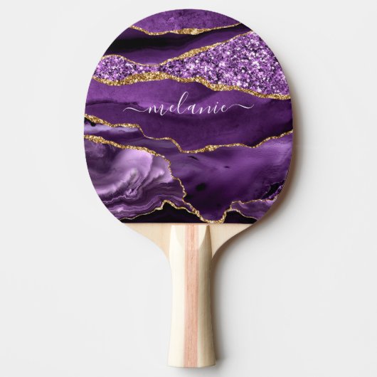 Paarse Gouden Glitter Jouw naam Ping Pong Paddle Tafeltennisbatje (Voorkant)