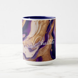 Paarse gouden glitter marmer aangepaste naam mok