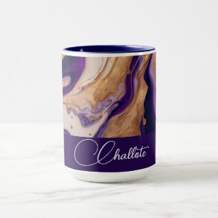 Paarse gouden glitter marmer aangepaste naam mok