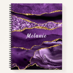 Paarse Gouden Glitter Marmer Aangepaste Naam Notit Notitieboek