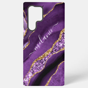 Paarse Gouden Glitter Marmeren Gift met Aangepaste Samsung Galaxy Hoesje