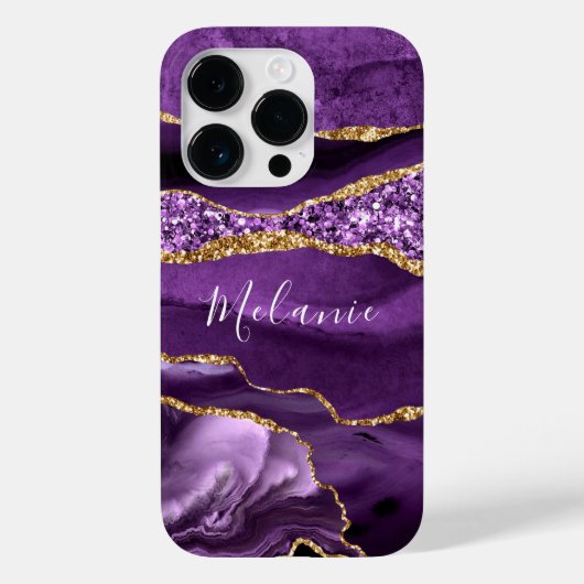 Paarse Gouden Glitter Marmeren iPhone Case Aangepa (Achterkant)