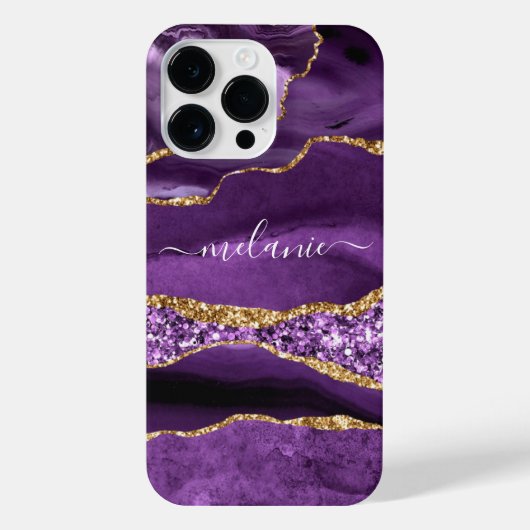 Paarse Gouden Glitter Marmeren Jouw naam iPhone Ca iPhone Hoesje (Achterkant)