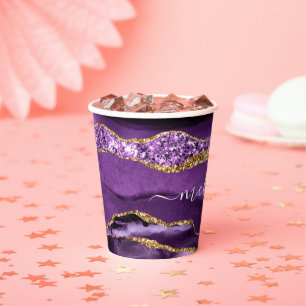 Paarse Gouden Glitter Papier Cups Aangepaste Naam  Papieren Bekers