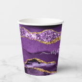 Paarse Gouden Glitter Papier Cups Aangepaste Naam Papieren Bekers (Voorkant)