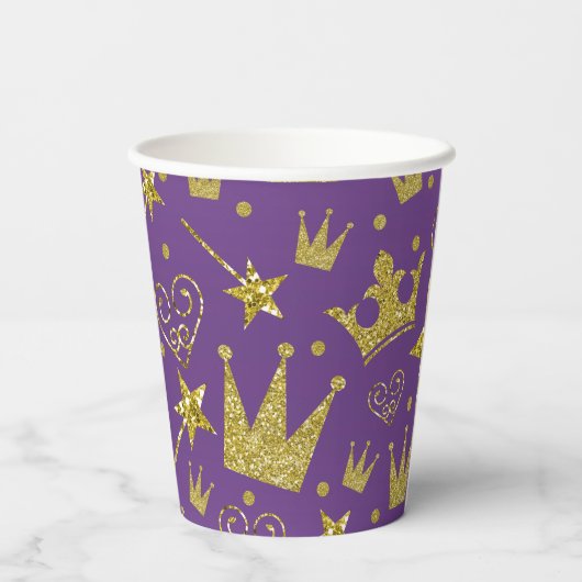 Paarse & Gouden Glitter Sparkle Princess Verjaarda Papieren Bekers (Achterkant)