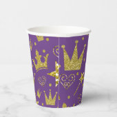 Paarse & Gouden Glitter Sparkle Princess Verjaarda Papieren Bekers (Rechts)