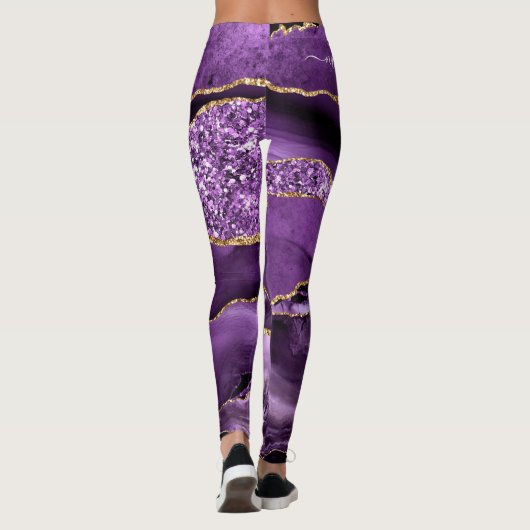Paarse Gouden Glitter Sparkly Leggings Aangepaste  (Achterkant)