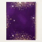Paarse gouden glitter stofmonogram script planner (Achterkant)