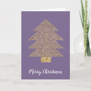 Paarse gouden glitter strepen kerstboom kaart