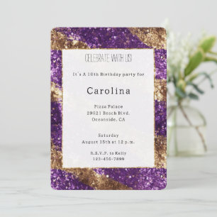 Paarse gouden glitter verjaardag kaart
