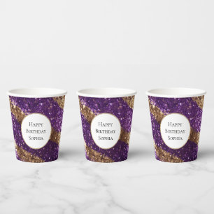 Paarse gouden glitter verjaardag papieren bekers