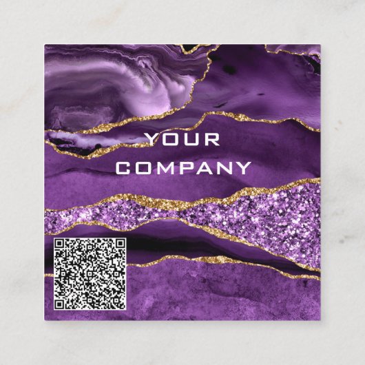 Paarse Gouden Glitter Visitekaartje met QR-code (Achterkant)