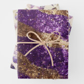 Paarse Gouden Glitter Vlinders Bogen Verjaardag Inpakpapier Vel (In situ)