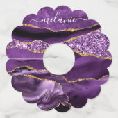 Paarse Gouden Glitter Wijnglas Label en aangepaste (Achterkant)