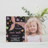 Paarse Gouden Glitter Zeemeermin Staart Verjaardag Kaart (Staand voorkant)