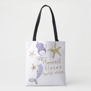 Paarse Gouden Glitter Zeemeermin Wensen Zeester Ku Draagtas