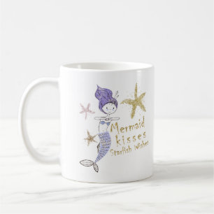 Paarse Gouden Glitter Zeemeermin Wensen Zeester Ku Koffiemok