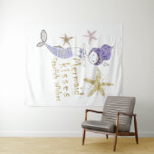 Paarse Gouden Glitter Zeemeermin Wensen Zeester Ku Wandkleed (In Situ (horizontaal))